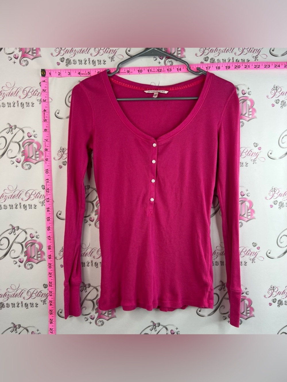 Victoria's Secret shirt button up Hot Pink Ribbed Long Sleeve Henley Top